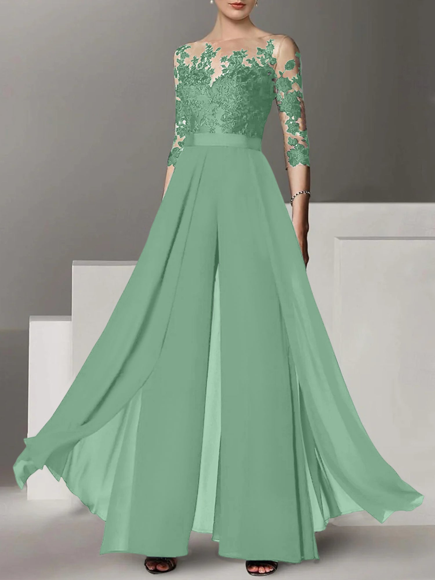 Robes de mère de la mariée de coupe trapèze/princesse avec appliques 