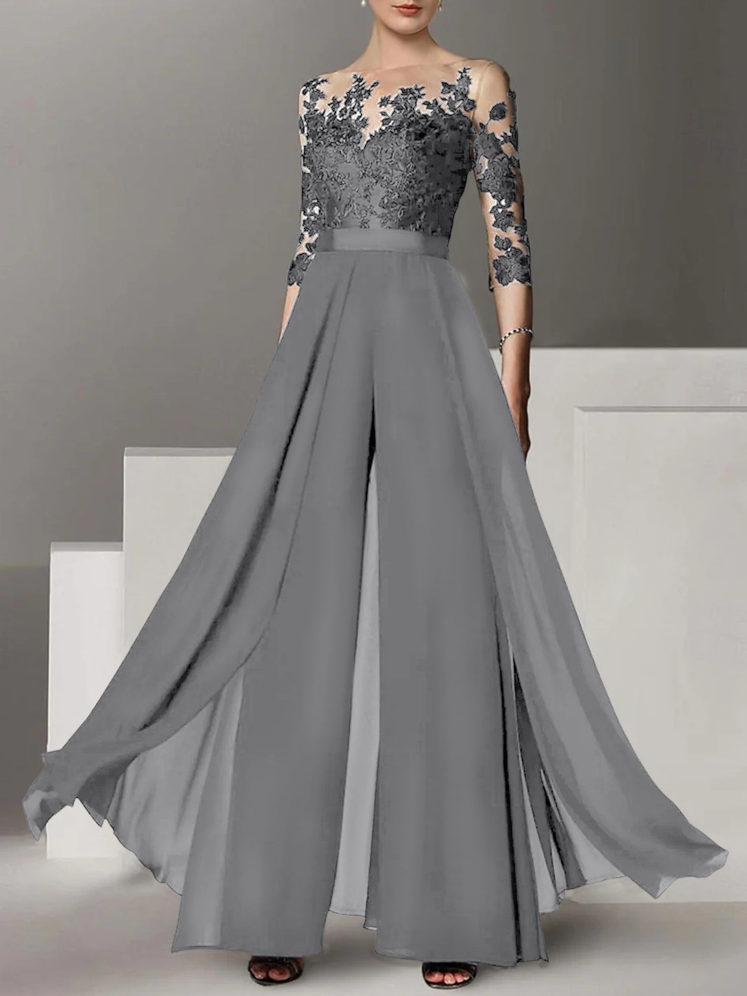 Robes de mère de la mariée de coupe trapèze/princesse avec appliques 
