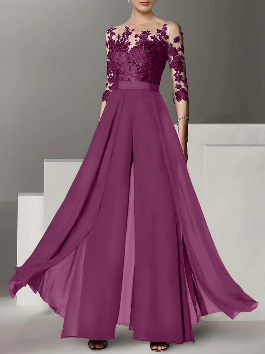 Robes de mère de la mariée de coupe trapèze/princesse avec appliques 