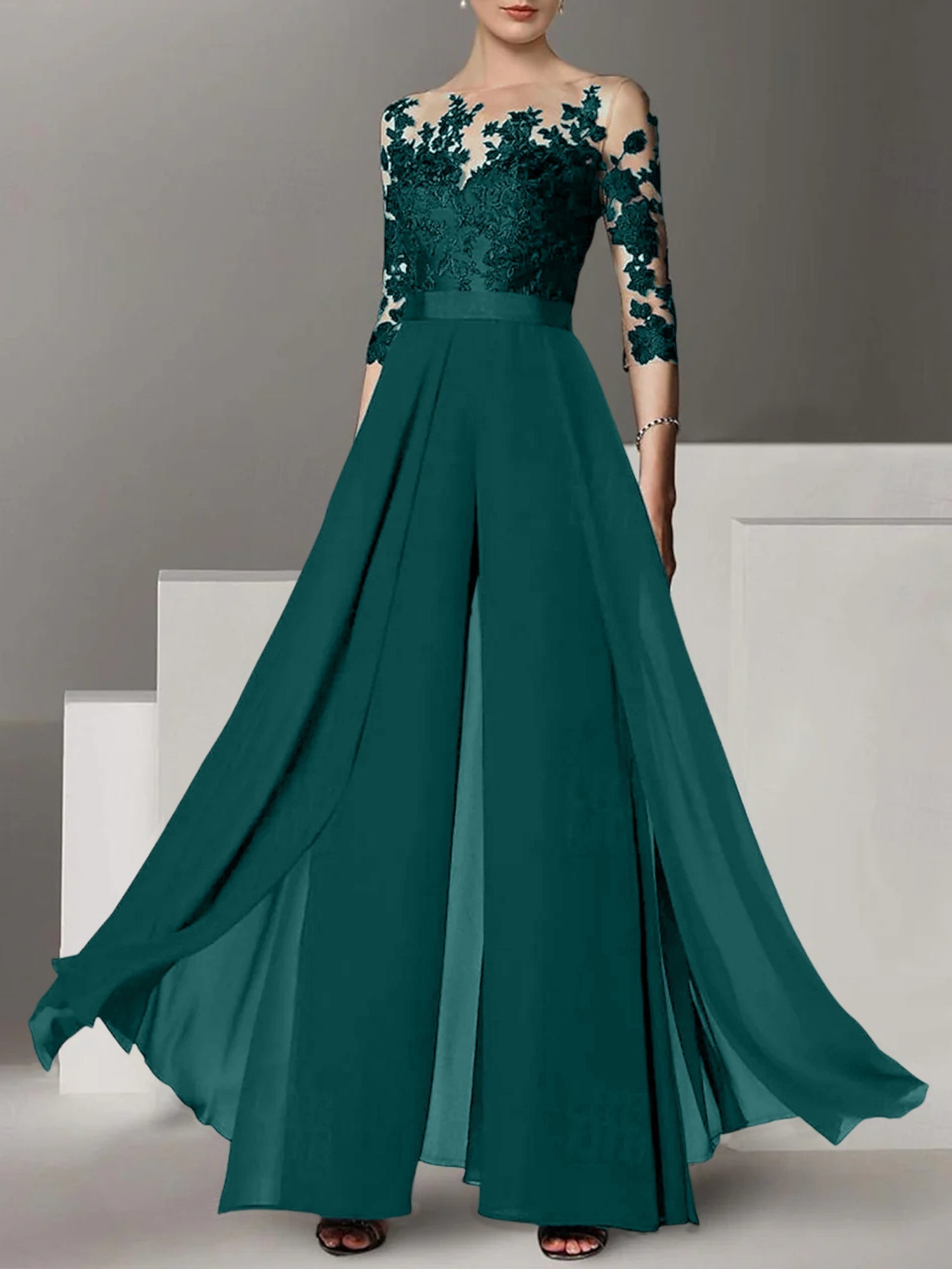 Robes de mère de la mariée de coupe trapèze/princesse avec appliques 