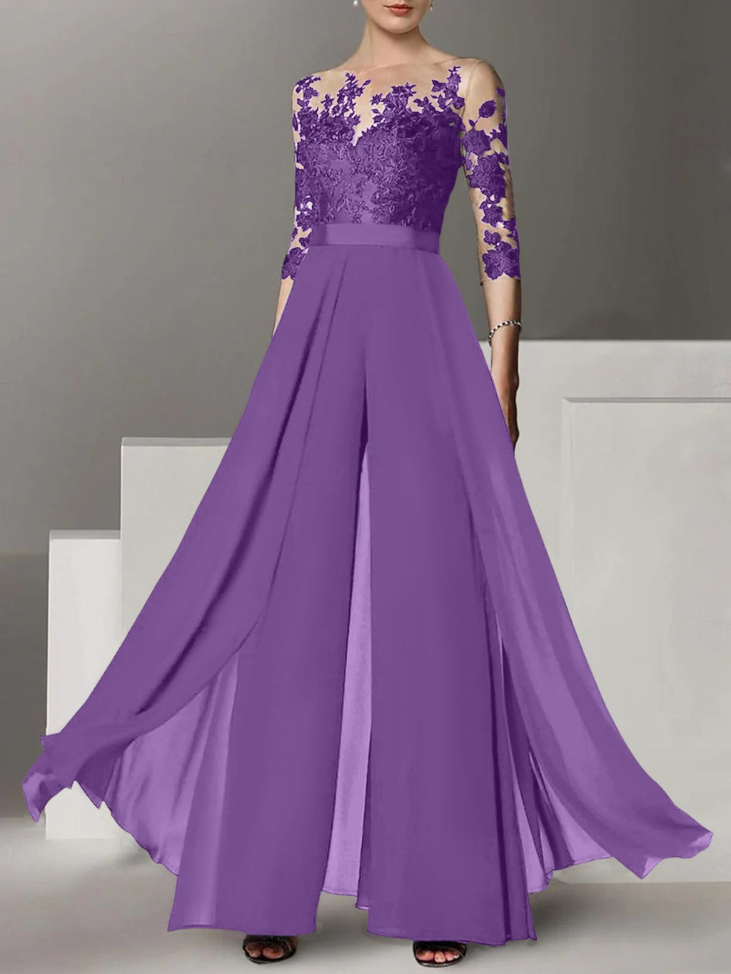 Robes de mère de la mariée de coupe trapèze/princesse avec appliques 