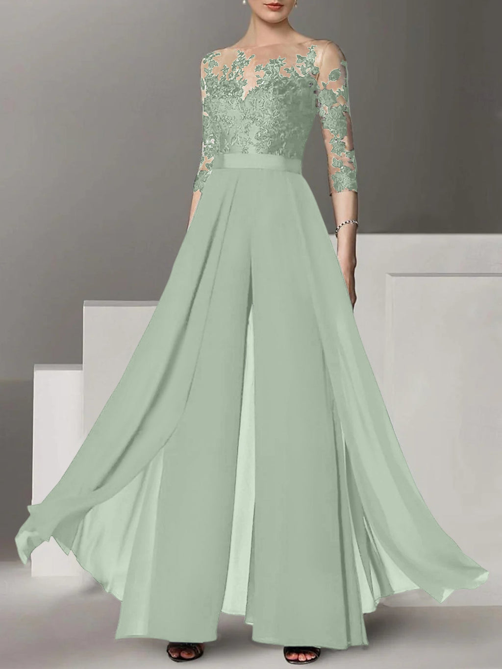 Robes de mère de la mariée de coupe trapèze/princesse avec appliques 
