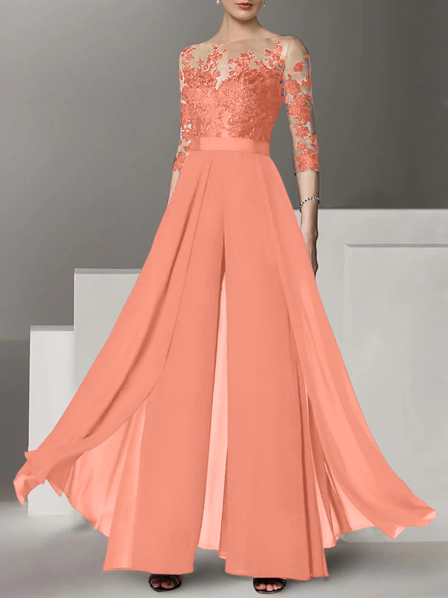 Robes de mère de la mariée de coupe trapèze/princesse avec appliques 
