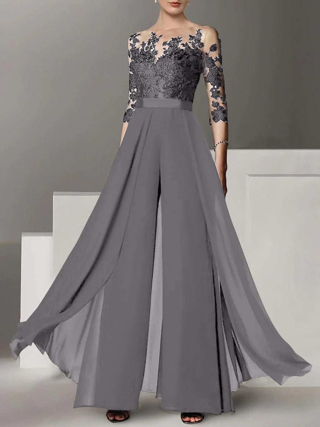 Robes de mère de la mariée de coupe trapèze/princesse avec appliques 