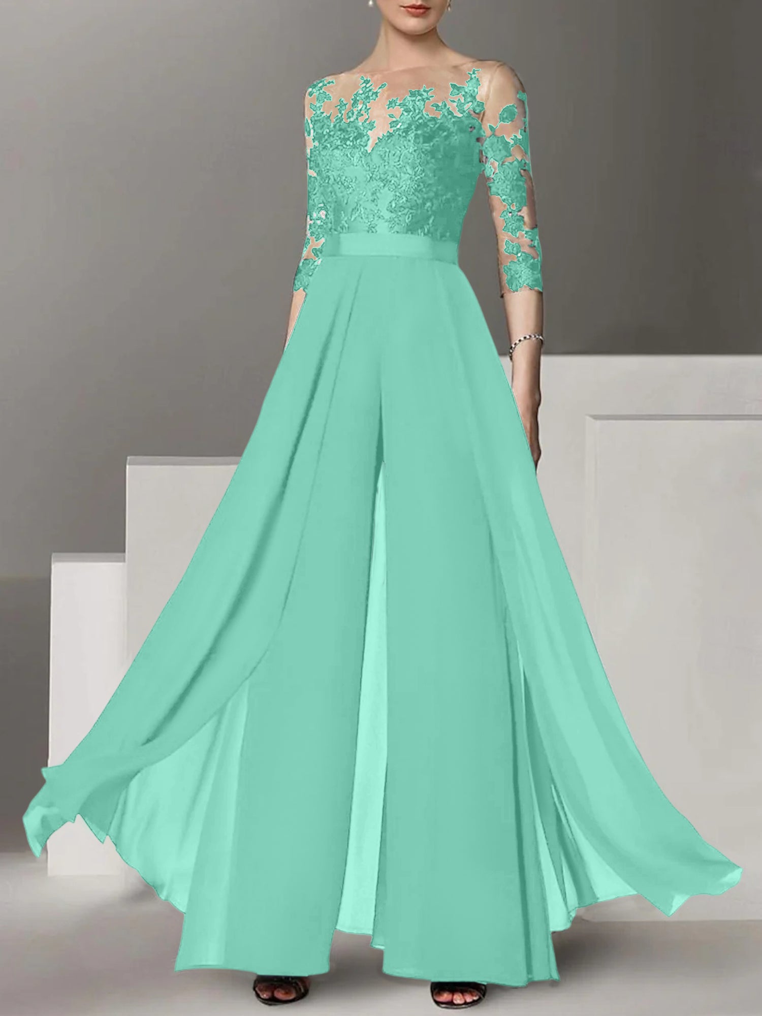 Robes de mère de la mariée de coupe trapèze/princesse avec appliques 