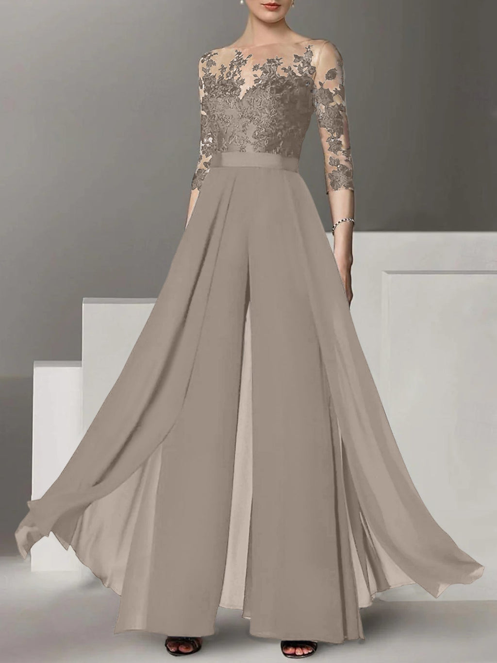 Robes de mère de la mariée de coupe trapèze/princesse avec appliques 