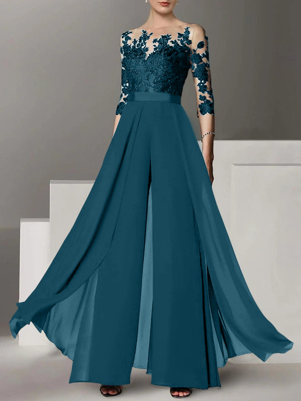 Robes de mère de la mariée de coupe trapèze/princesse avec appliques 
