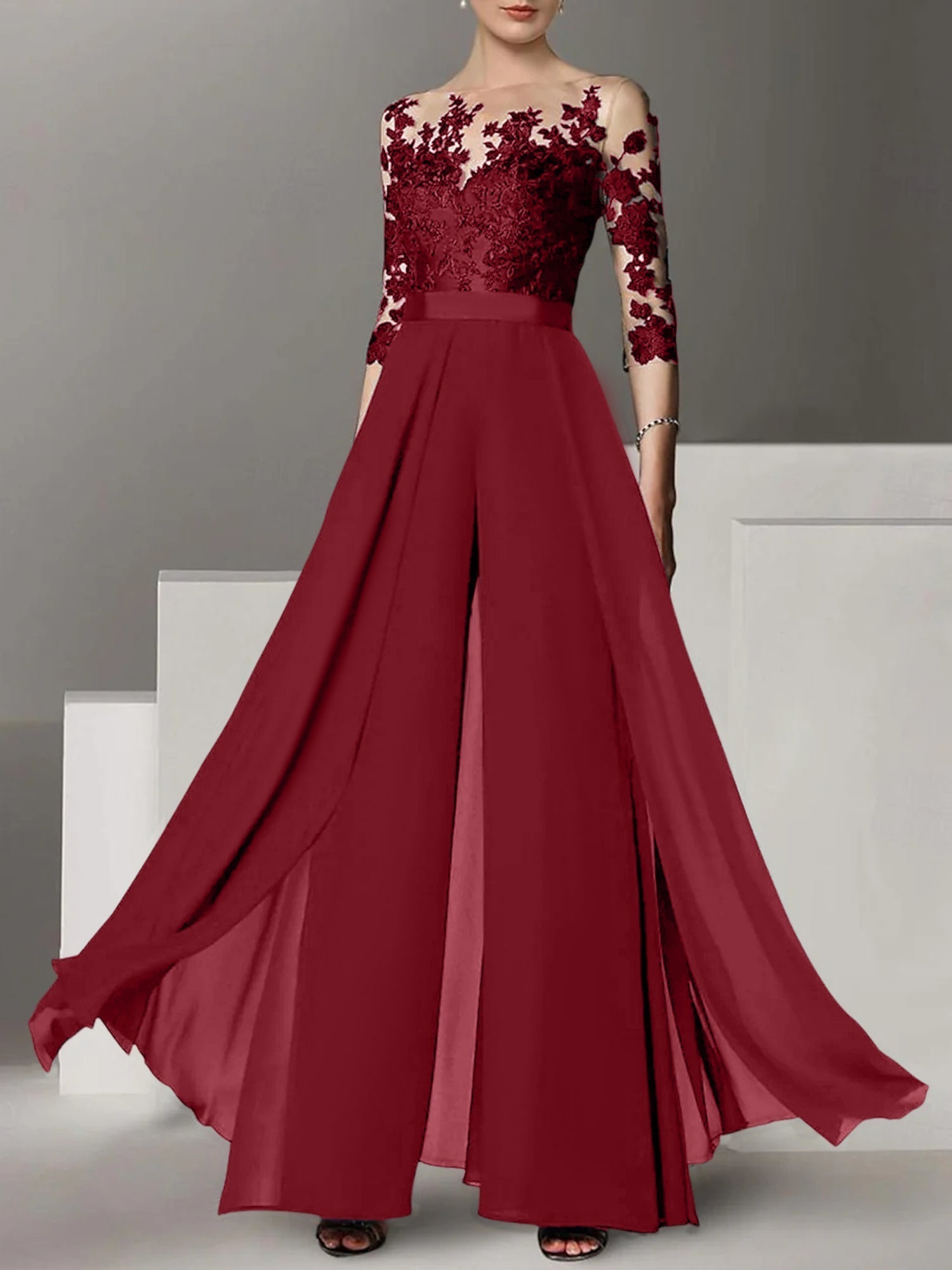 Robes de mère de la mariée de coupe trapèze/princesse avec appliques 