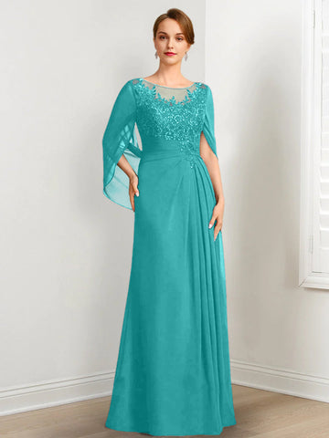 A-Line/Princess Scoop Floor-Length Mother of the Bride Dresses with Pleated & Sequins