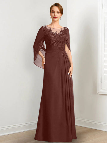 A-Line/Princess Scoop Floor-Length Mother of the Bride Dresses with Pleated & Sequins
