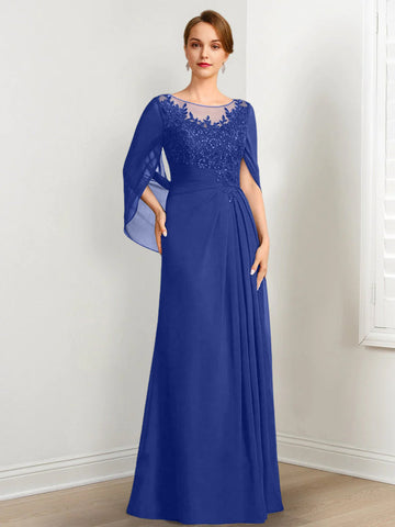A-Line/Princess Scoop Floor-Length Mother of the Bride Dresses with Pleated & Sequins
