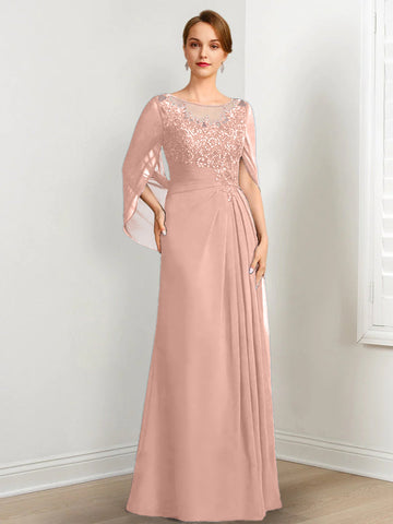 A-Line/Princess Scoop Floor-Length Mother of the Bride Dresses with Pleated & Sequins