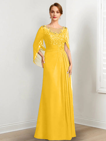 A-Line/Princess Scoop Floor-Length Mother of the Bride Dresses with Pleated & Sequins
