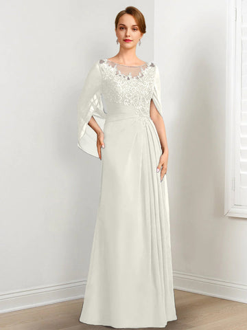 A-Line/Princess Scoop Floor-Length Mother of the Bride Dresses with Pleated & Sequins
