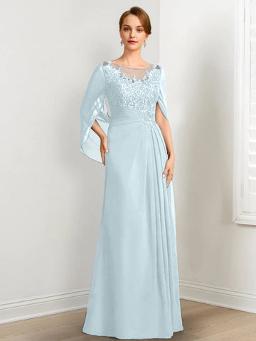 A-Line/Princess Scoop Floor-Length Mother of the Bride Dresses with Pleated & Sequins