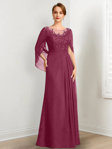 A-Line/Princess Scoop Floor-Length Mother of the Bride Dresses with Pleated & Sequins