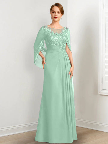 A-Line/Princess Scoop Floor-Length Mother of the Bride Dresses with Pleated & Sequins