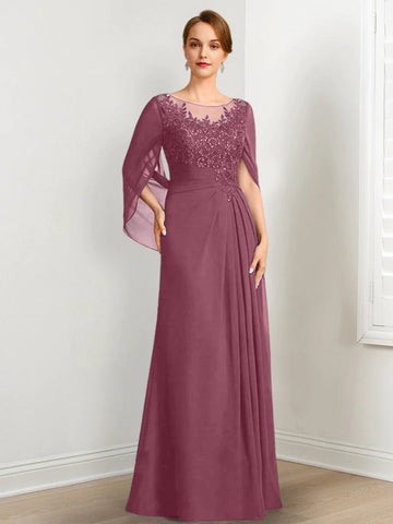 A-Line/Princess Scoop Floor-Length Mother of the Bride Dresses with Pleated & Sequins