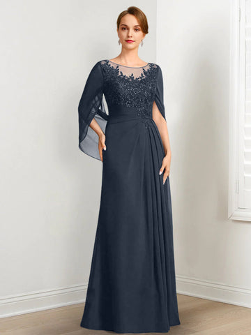 A-Line/Princess Scoop Floor-Length Mother of the Bride Dresses with Pleated & Sequins