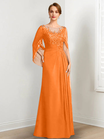A-Line/Princess Scoop Floor-Length Mother of the Bride Dresses with Pleated & Sequins