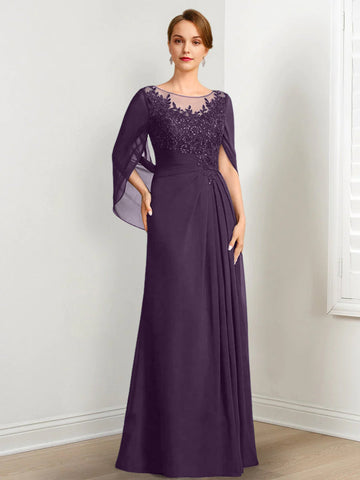 A-Line/Princess Scoop Floor-Length Mother of the Bride Dresses with Pleated & Sequins
