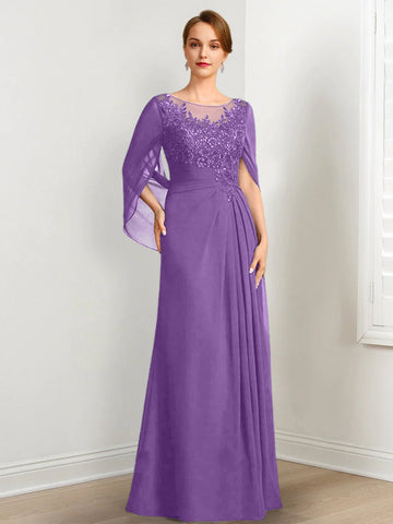 A-Line/Princess Scoop Floor-Length Mother of the Bride Dresses with Pleated & Sequins