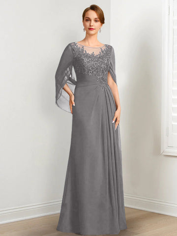 A-Line/Princess Scoop Floor-Length Mother of the Bride Dresses with Pleated & Sequins