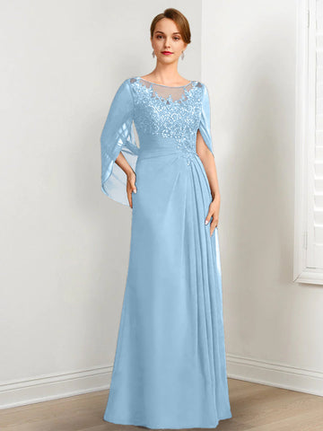 A-Line/Princess Scoop Floor-Length Mother of the Bride Dresses with Pleated & Sequins