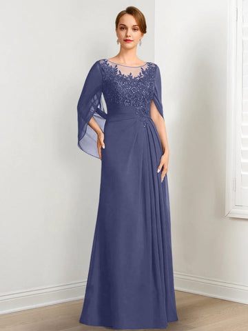 A-Line/Princess Scoop Floor-Length Mother of the Bride Dresses with Pleated & Sequins
