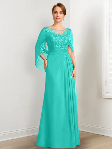 A-Line/Princess Scoop Floor-Length Mother of the Bride Dresses with Pleated & Sequins