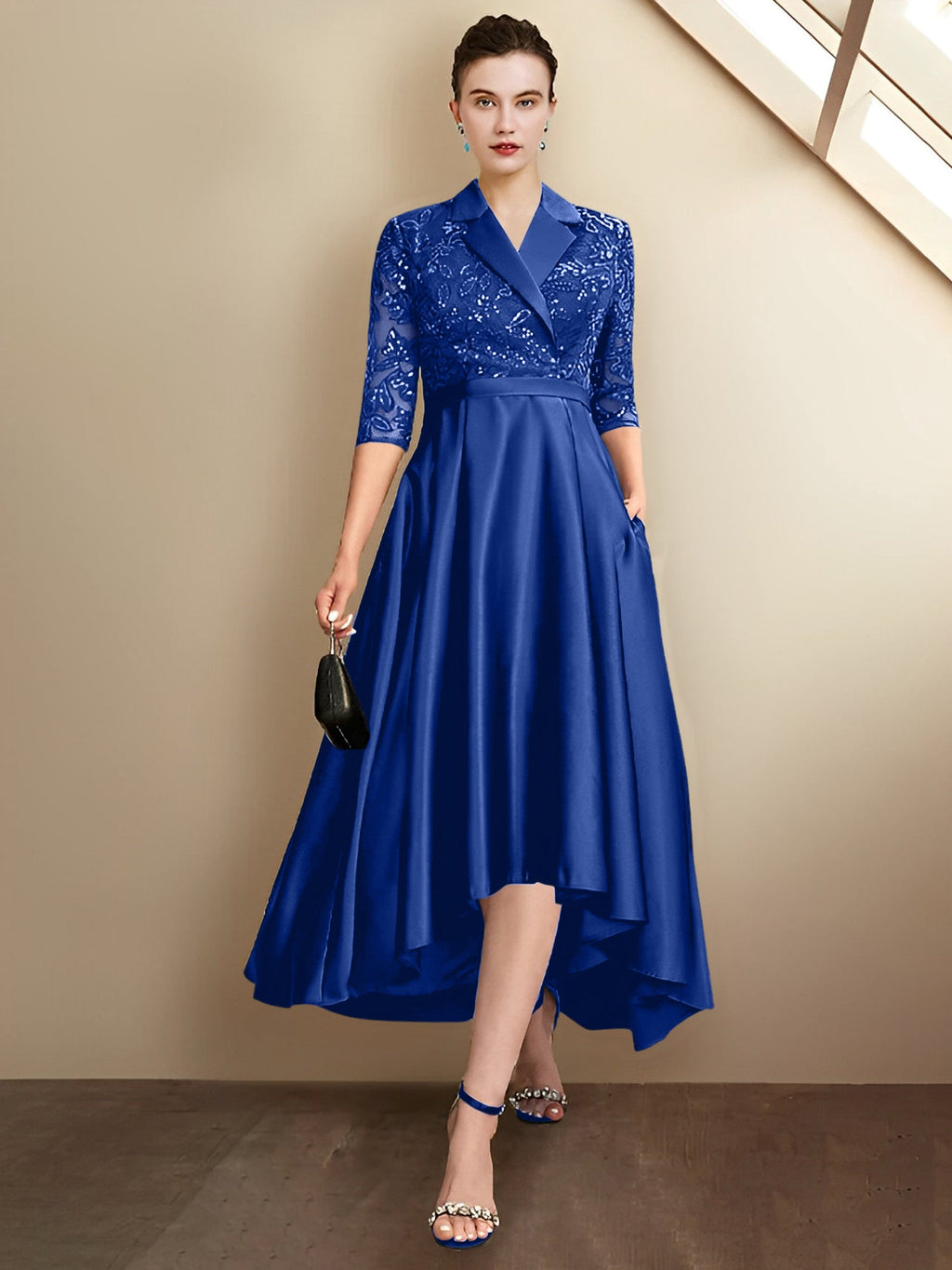 Robes fourreau/colonne à col en V et longueur thé pour la mère de la mariée 