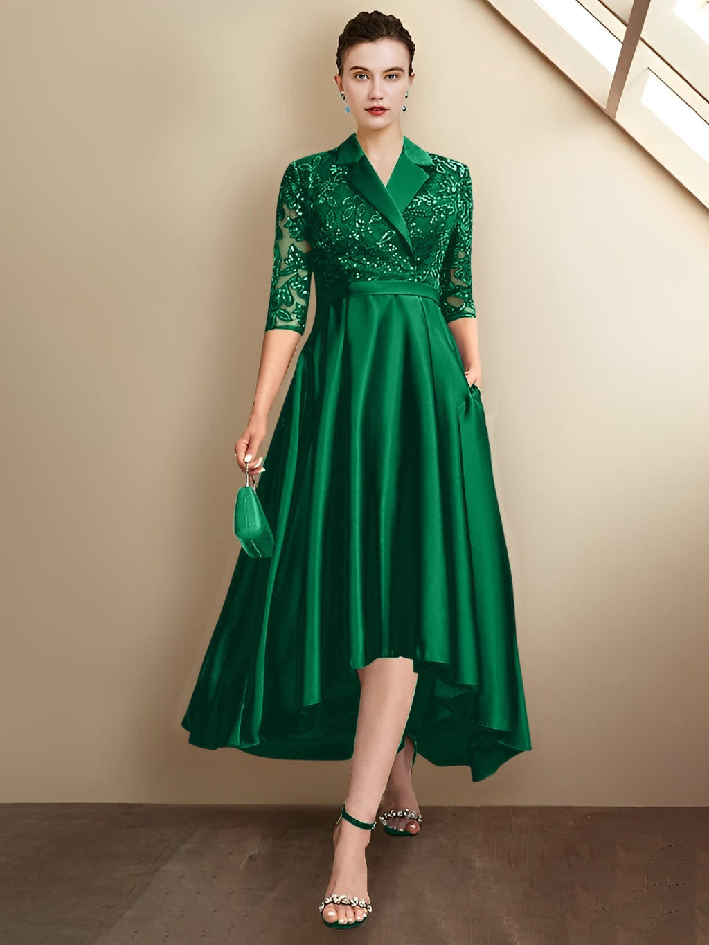 Robes fourreau/colonne à col en V et longueur thé pour la mère de la mariée 