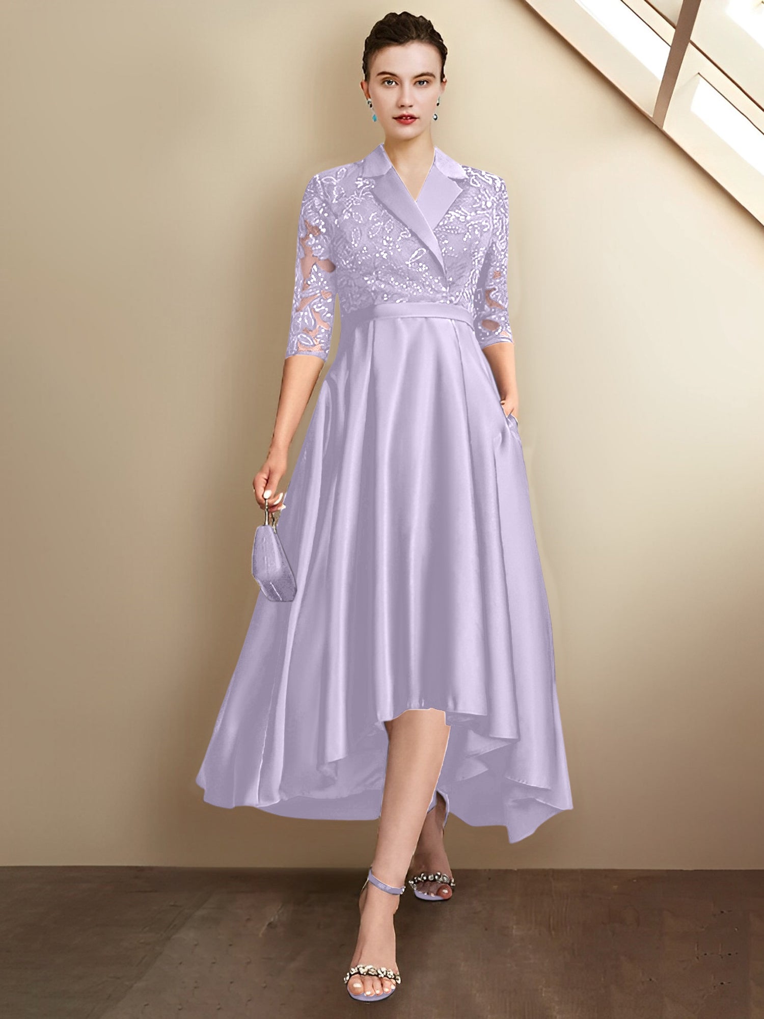 Vestidos de corte recto/columna con escote en V y largo hasta la rodilla para la madre de la novia 