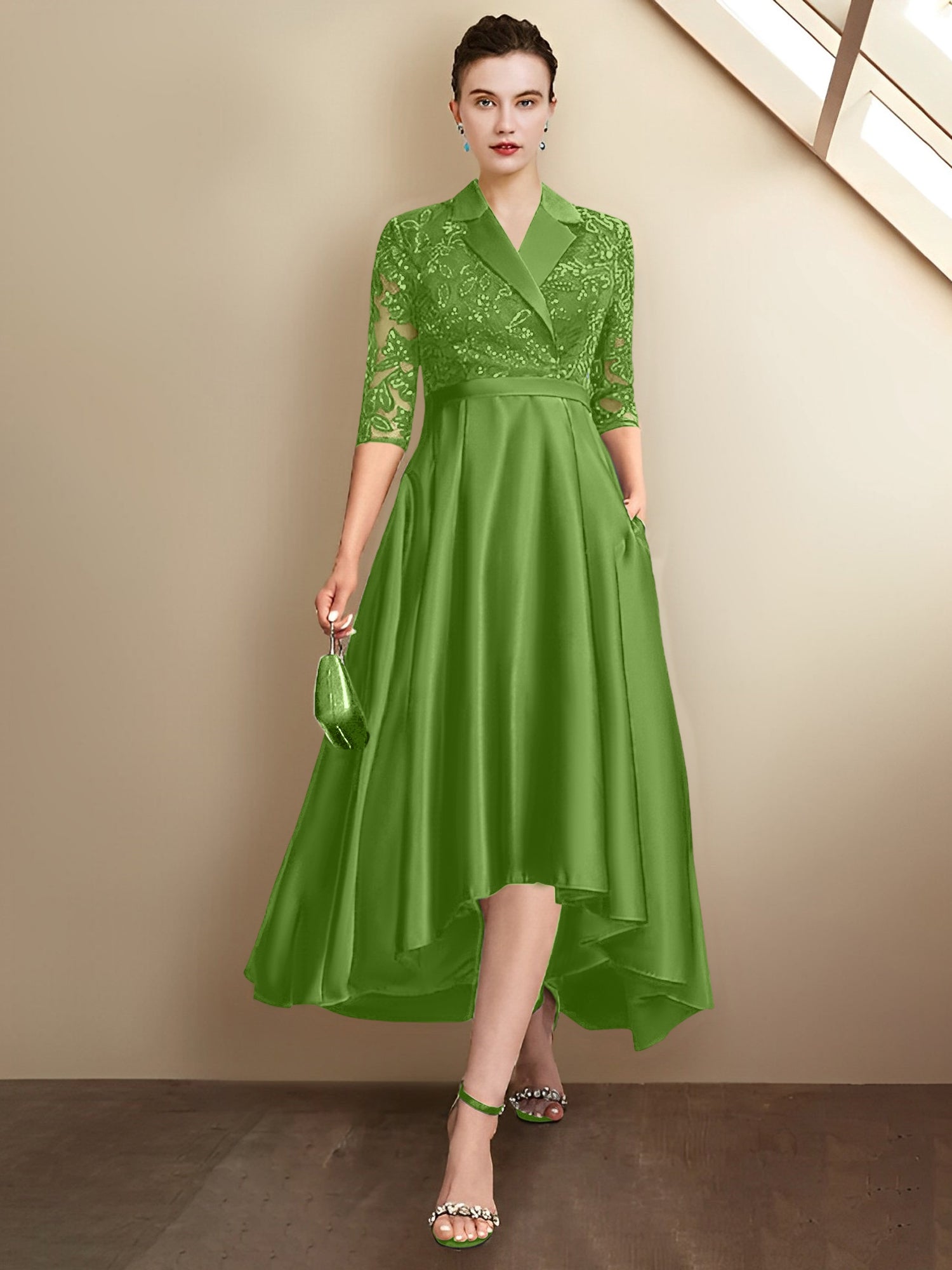 Vestidos de corte recto/columna con escote en V y largo hasta la rodilla para la madre de la novia 
