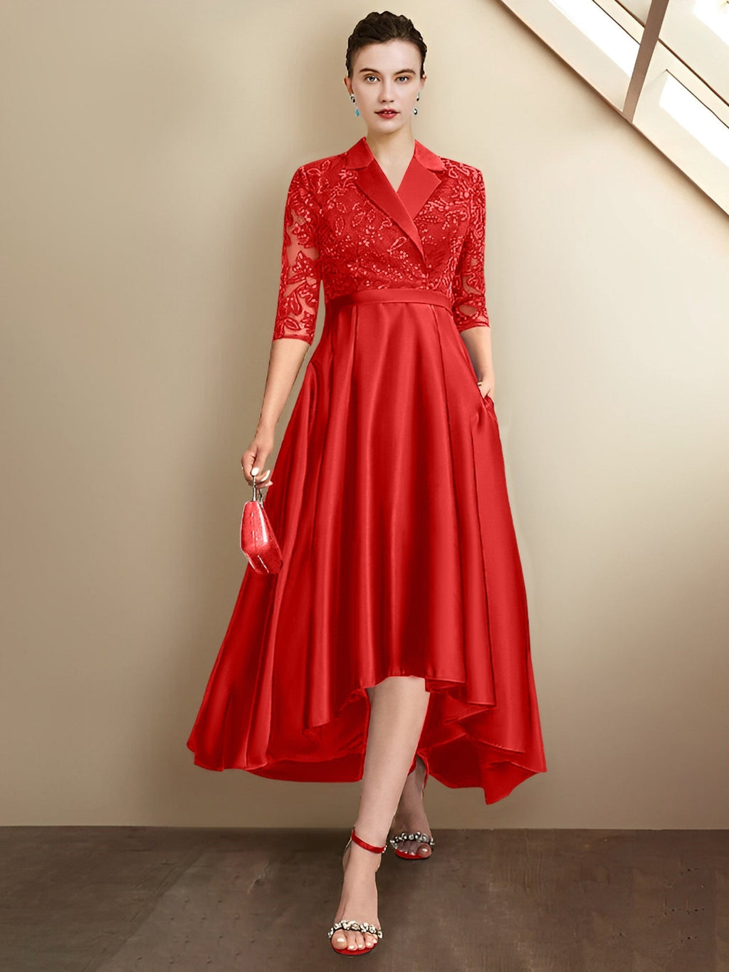 Robes fourreau/colonne à col en V et longueur thé pour la mère de la mariée 