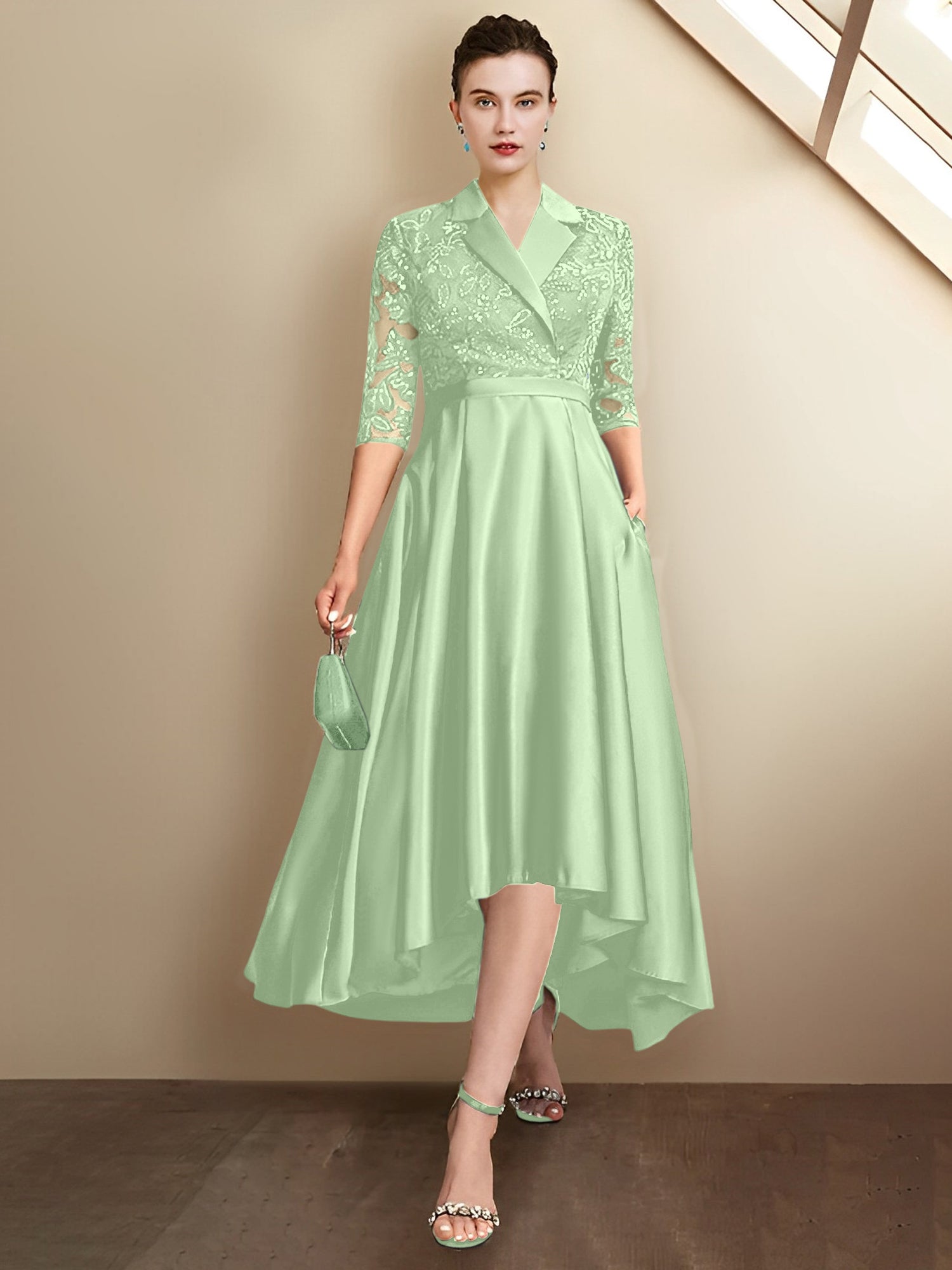 Vestidos de corte recto/columna con escote en V y largo hasta la rodilla para la madre de la novia 