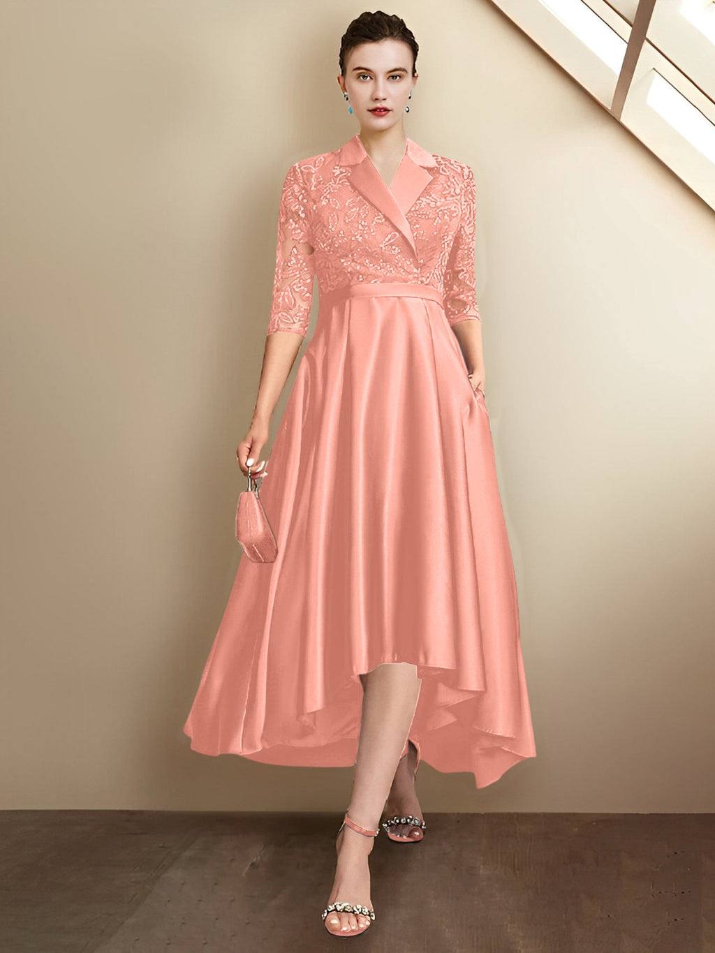 Robes fourreau/colonne à col en V et longueur thé pour la mère de la mariée 