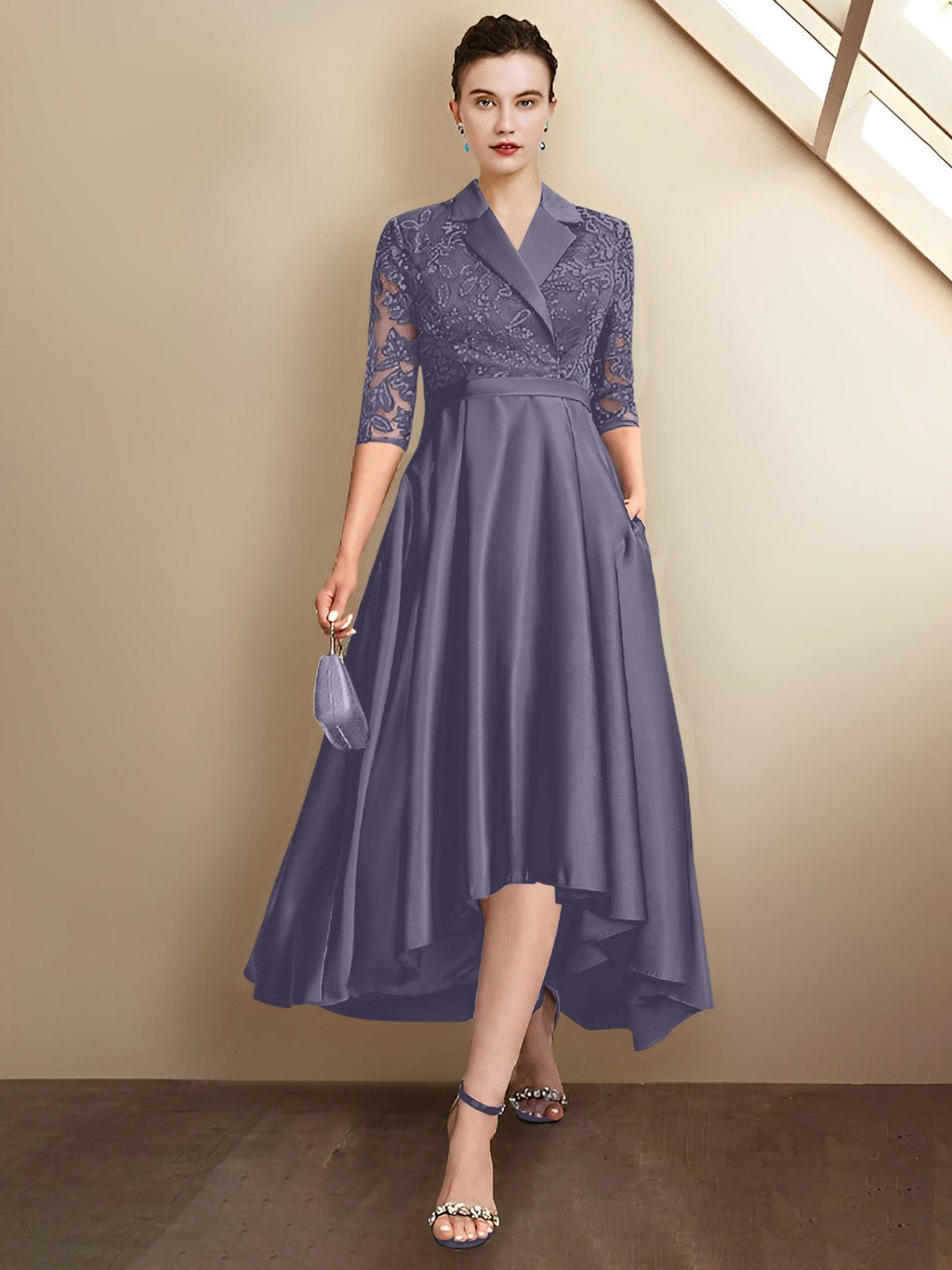 Robes fourreau/colonne à col en V et longueur thé pour la mère de la mariée 