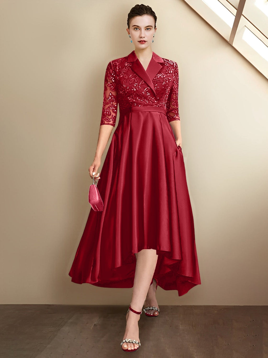 Robes fourreau/colonne à col en V et longueur thé pour la mère de la mariée 
