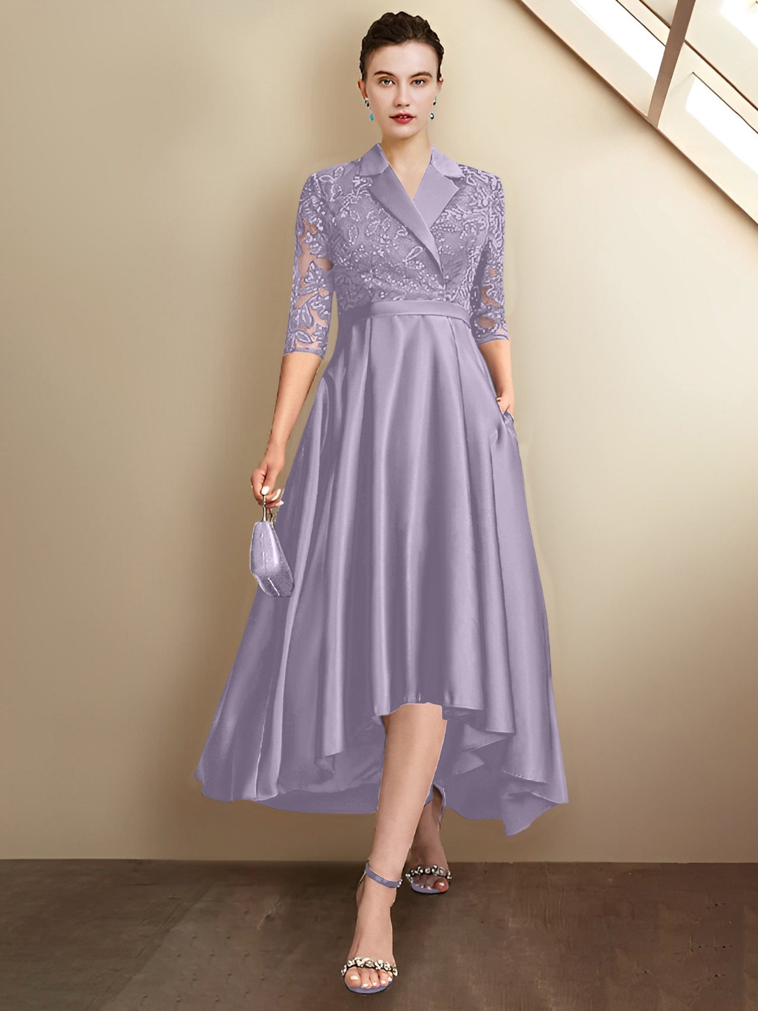 Vestidos de corte recto/columna con escote en V y largo hasta la rodilla para la madre de la novia 