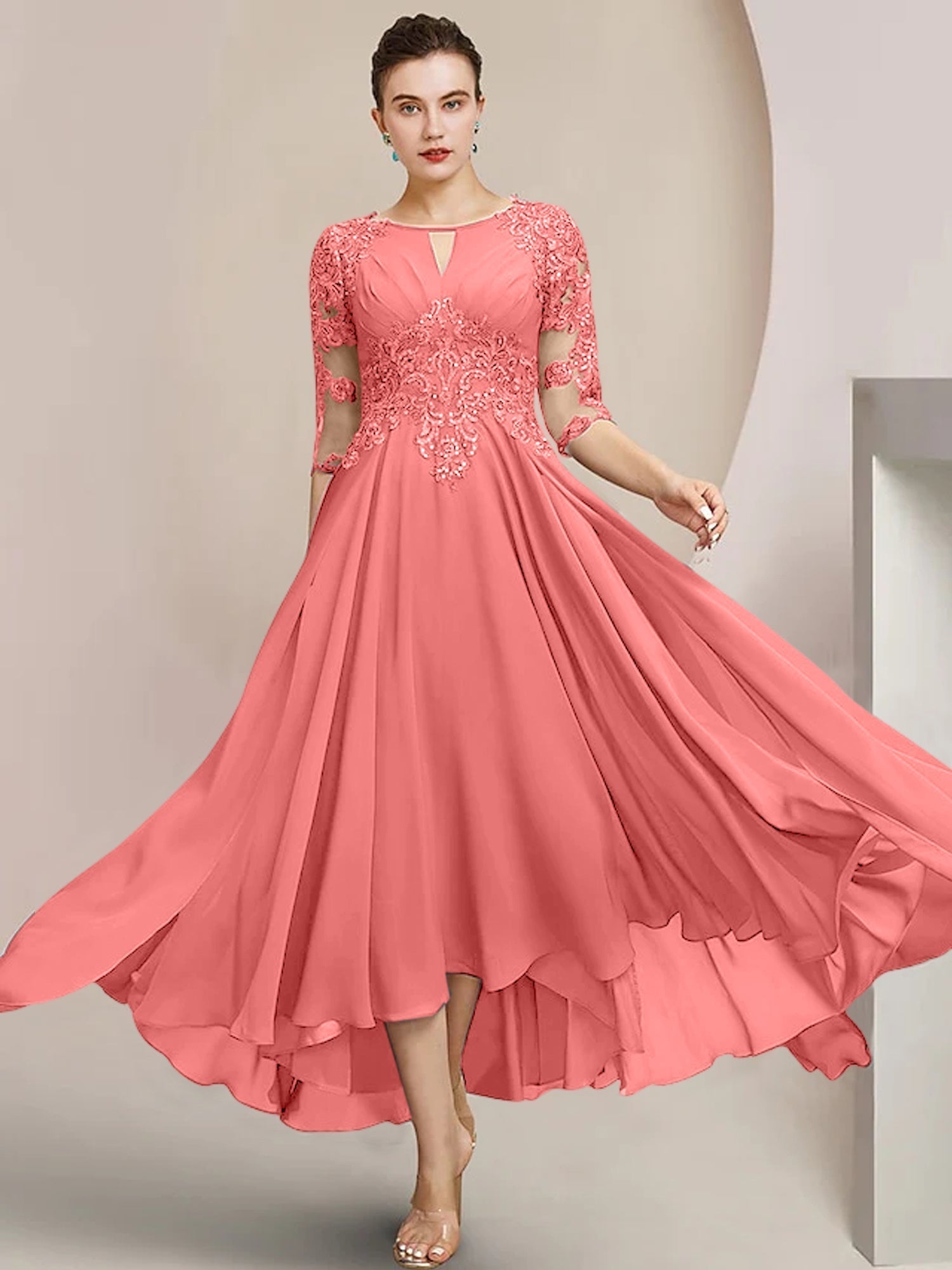 Vestidos de corte princesa/línea A hasta la rodilla para la madre de la novia 