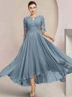 Robes de mère de la mariée coupe trapèze/décolleté princesse, longueur thé 