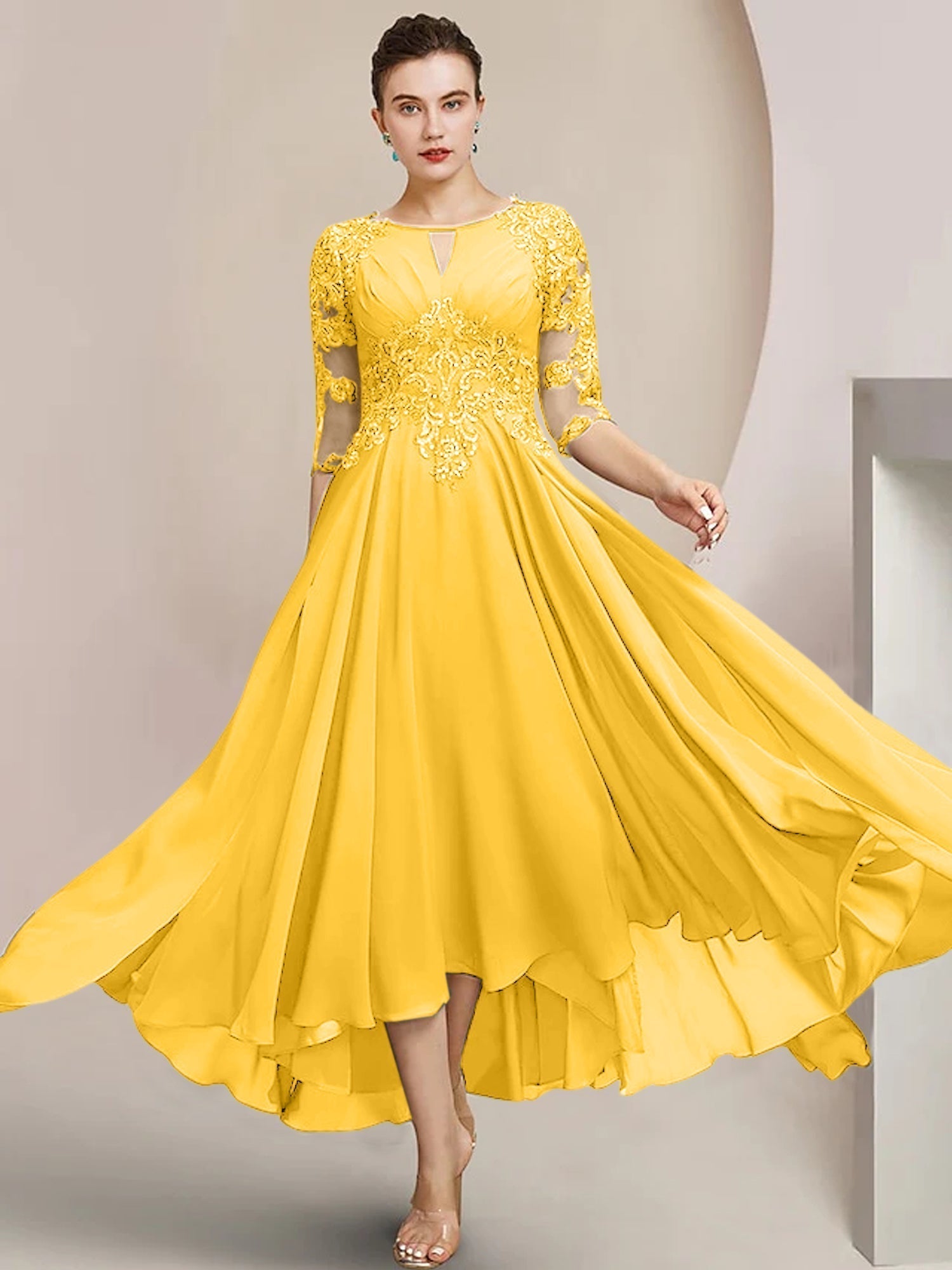 Vestidos de corte princesa/línea A hasta la rodilla para la madre de la novia 