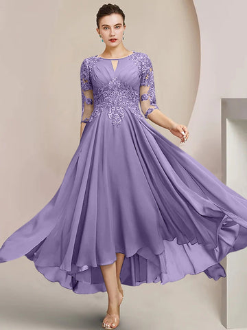 A-Line/Princess Scoop Tea-Length Mother of the Bride Dresses
