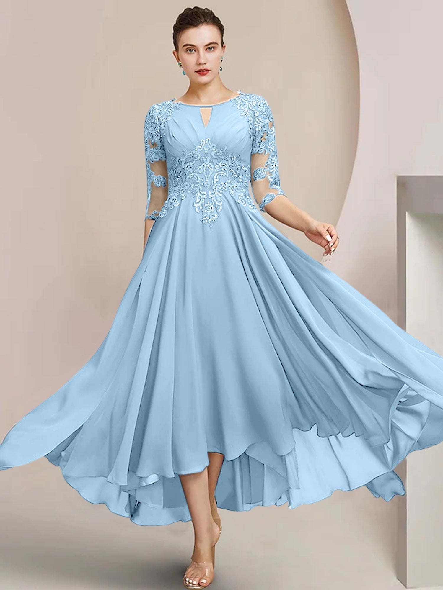 Vestidos de corte princesa/línea A hasta la rodilla para la madre de la novia 