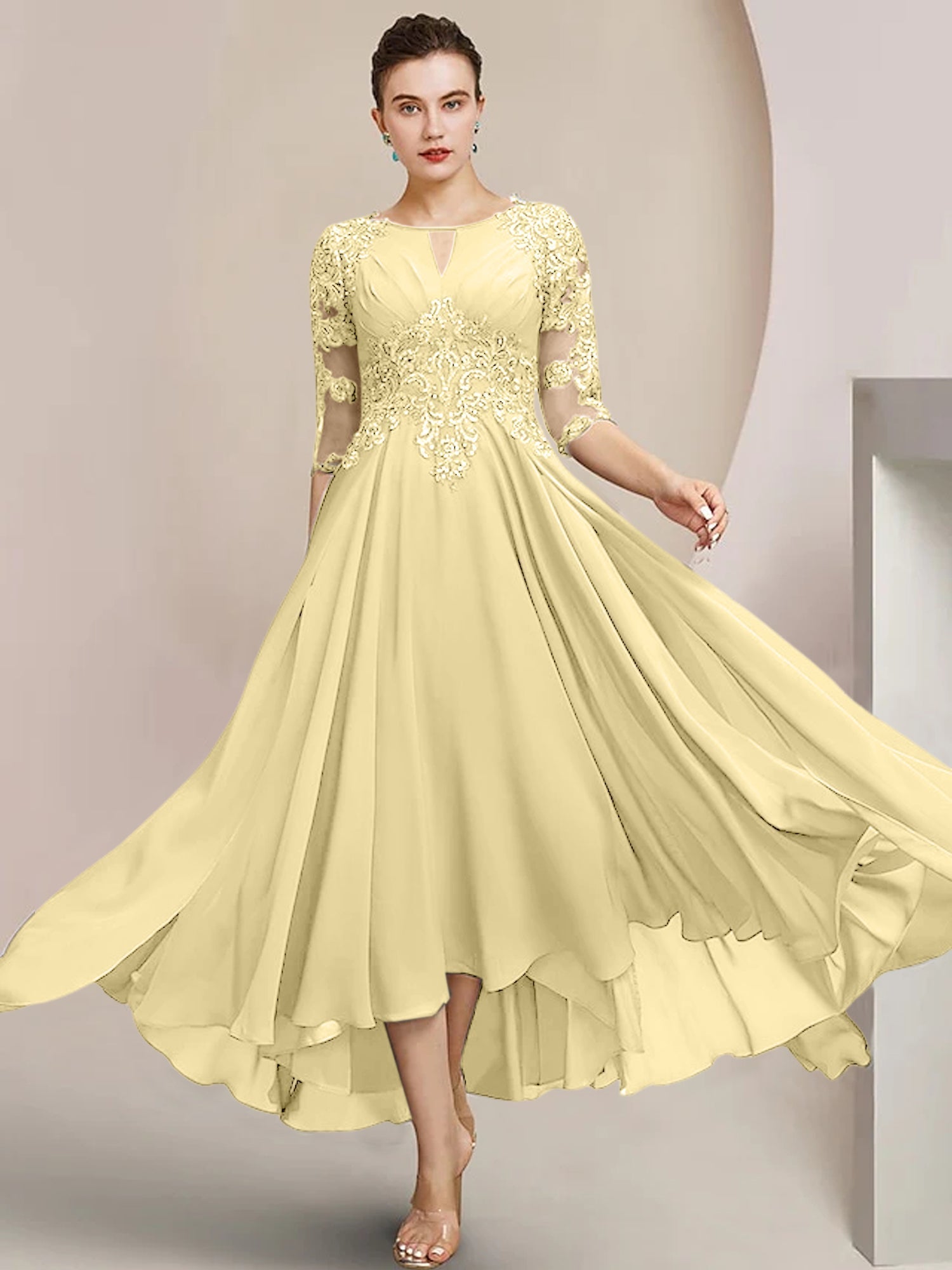 Vestidos de corte princesa/línea A hasta la rodilla para la madre de la novia 