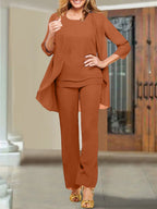 Tailleur-pantalon en mousseline à col rond pour la mère de la mariée 