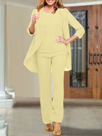 Tailleur-pantalon en mousseline à col rond pour la mère de la mariée 