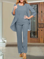 Tailleur-pantalon en mousseline à col rond pour la mère de la mariée 