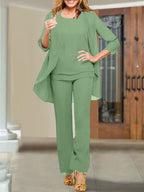 Tailleur-pantalon en mousseline à col rond pour la mère de la mariée 